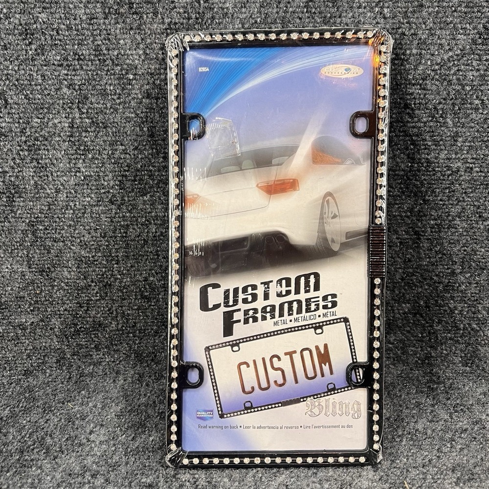 Custom Accessories Bling Black Metal & Diamonds License Plate Frame #92854